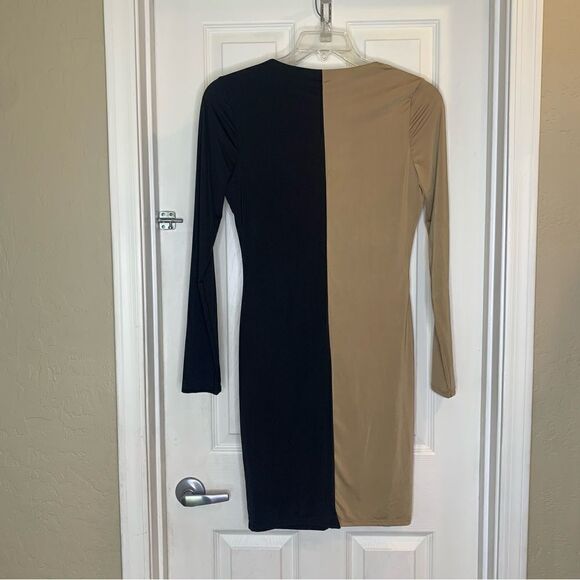 Fashion Nova Two Timing Colorblock MIDI Dress Taupe/Combo Size Large - Picture 3 of 10